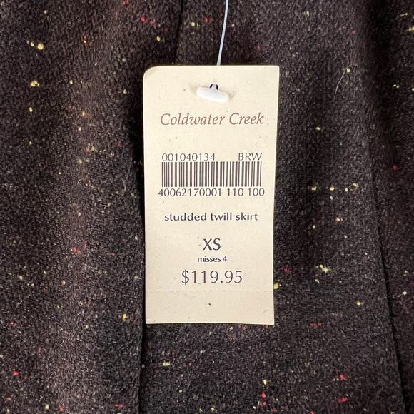 NWT Coldwater Creek Studded Twill Wool Skirt XS / 4 | Brown Embellished Cottage - Picture 8 of 12